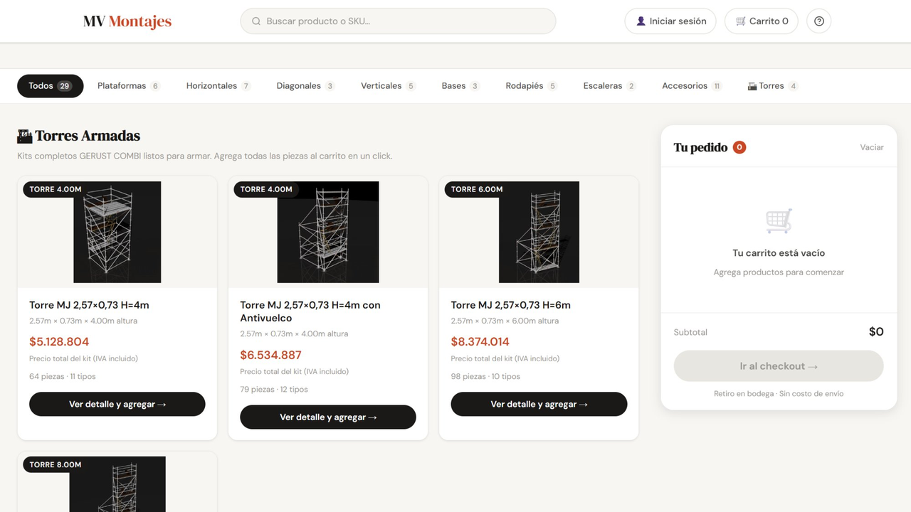 MV Montajes — Tienda Online